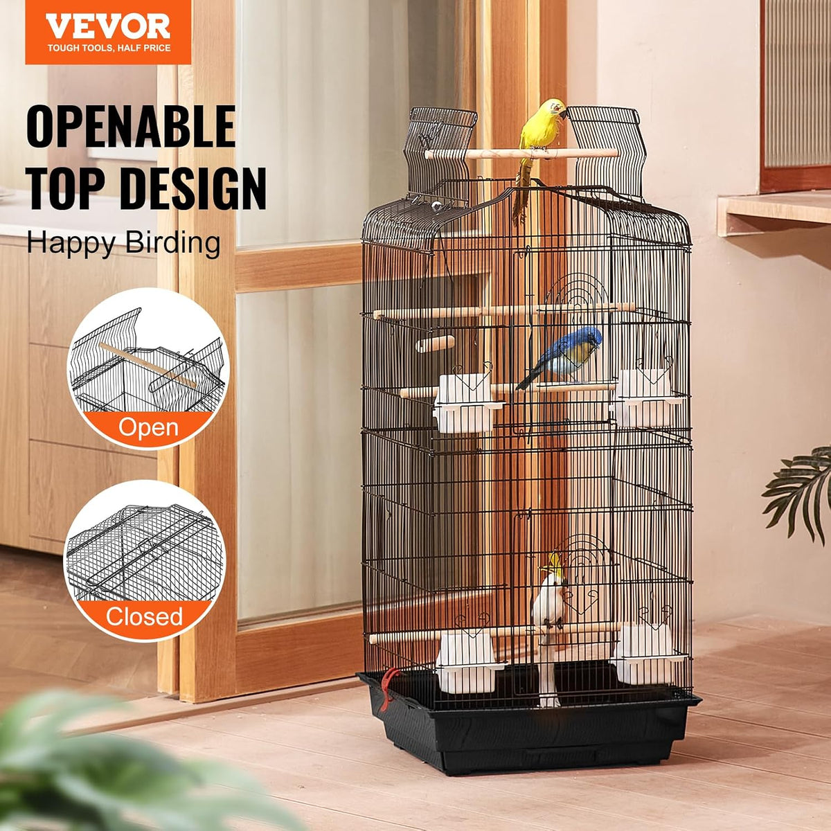 VEVOR 64-inch Open Top Large Parrot Bird Cage with Detachable Rolling - 18.0"L x 14.0"W x 36.4"H - image 2