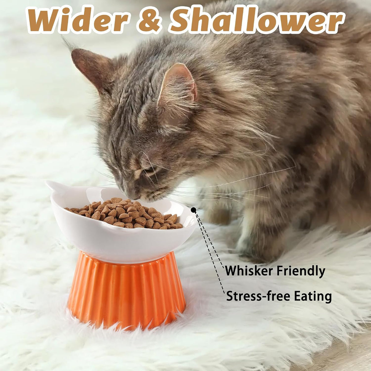 Ceramic Raised Cat Bowl，Tilted Raised Cat Bowl Anti Vomit Cat Bowls - Green+Orange - image 2