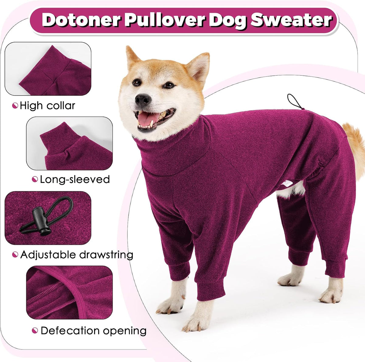 Dotoner Pullover Dog Sweater with Leash Hole - XX-Large / Red - image 4