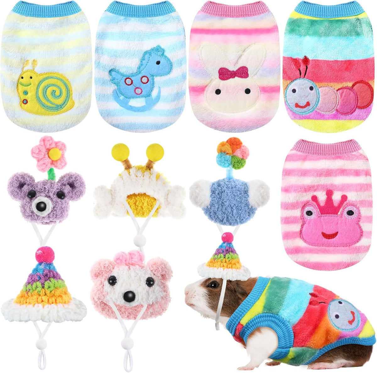 Clysee 10-piece guinea pig clothes set with flannel vests and knitted mini hats - view 6