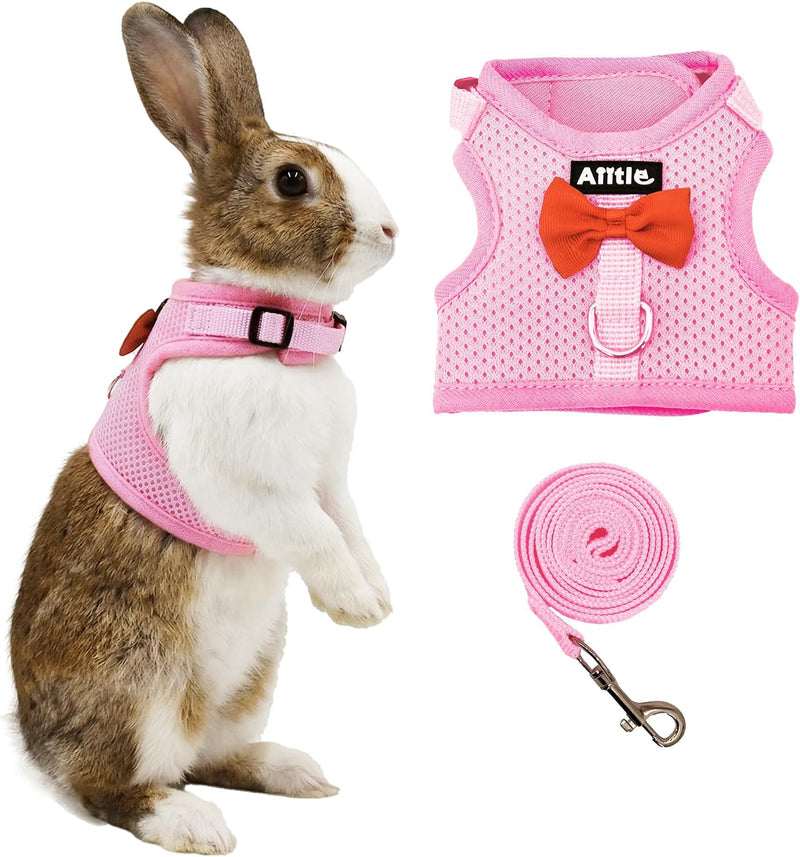 Breathable Bunny Harness and Leash Set with Cute Bow, Black S – Essentials for Small Pets - M / Pink