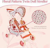 Double Baby Doll Stroller for Twin Dolls - Floral - image 3