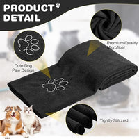 Chumia 4 Pack Dog Towels for Drying Large Microfiber Grooming Tools Absorbent Soft Bath Supplies with Embroidered Paw for Small Medium Pet Products(30 x 50 Inch,Black)