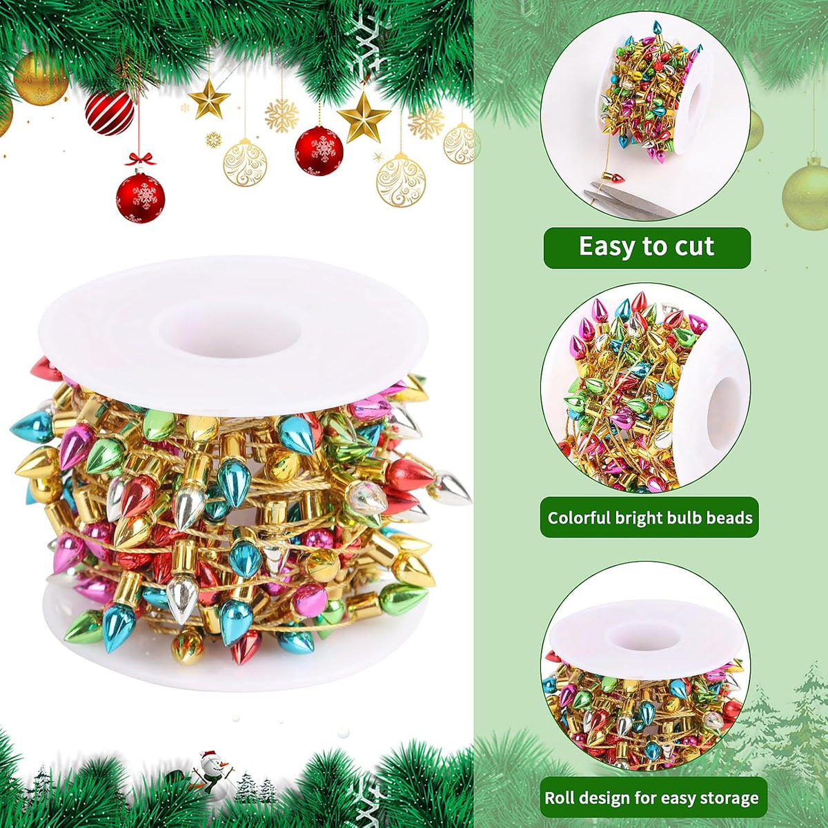 FOIMAS mini dollhouse fake Christmas string lights with colorful plastic bulbs - view 5