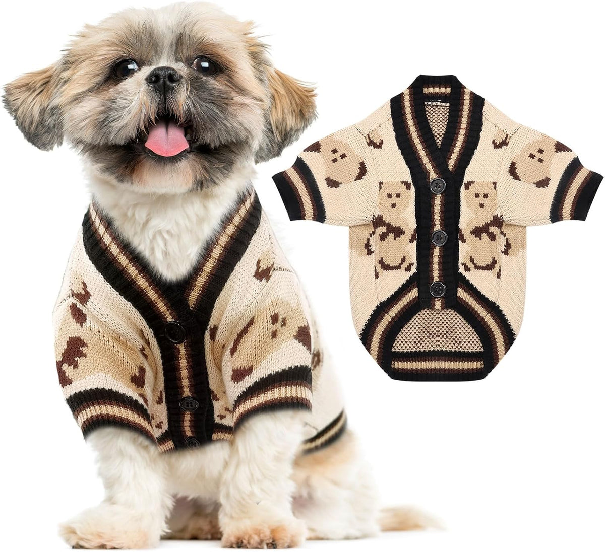 Small dog sweater cardigan with cute bear pattern and button closures