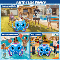 Hymaz inflatable blue octopus pool toy with basketball hoop, balls and ring toss rings - view 8