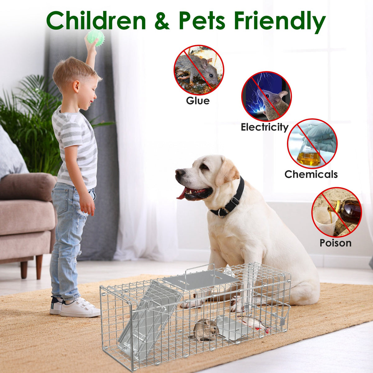 2Pcs 24X7.48X8.27IN Folding Humane Live Animal Trap Cages Easy To Catch And Release Foldable Cat Trap Galvanized Steel F