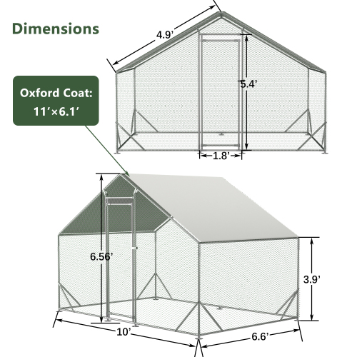 Large Metal Chicken Coop, Walk-in Chicken Run,Galvanized Wire Poultry Chicken Hen Pen Cage, Rabbits Duck Cages With Wate