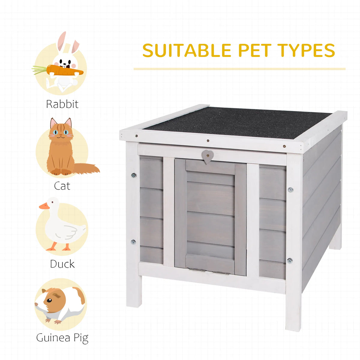 Wooden Rabbit Hutch Bunny Cage Outdoor Cat House Guinea Pig Cage Duck Shelter, Indoor Outdoor Use, 20"x16.5"x17", Grey