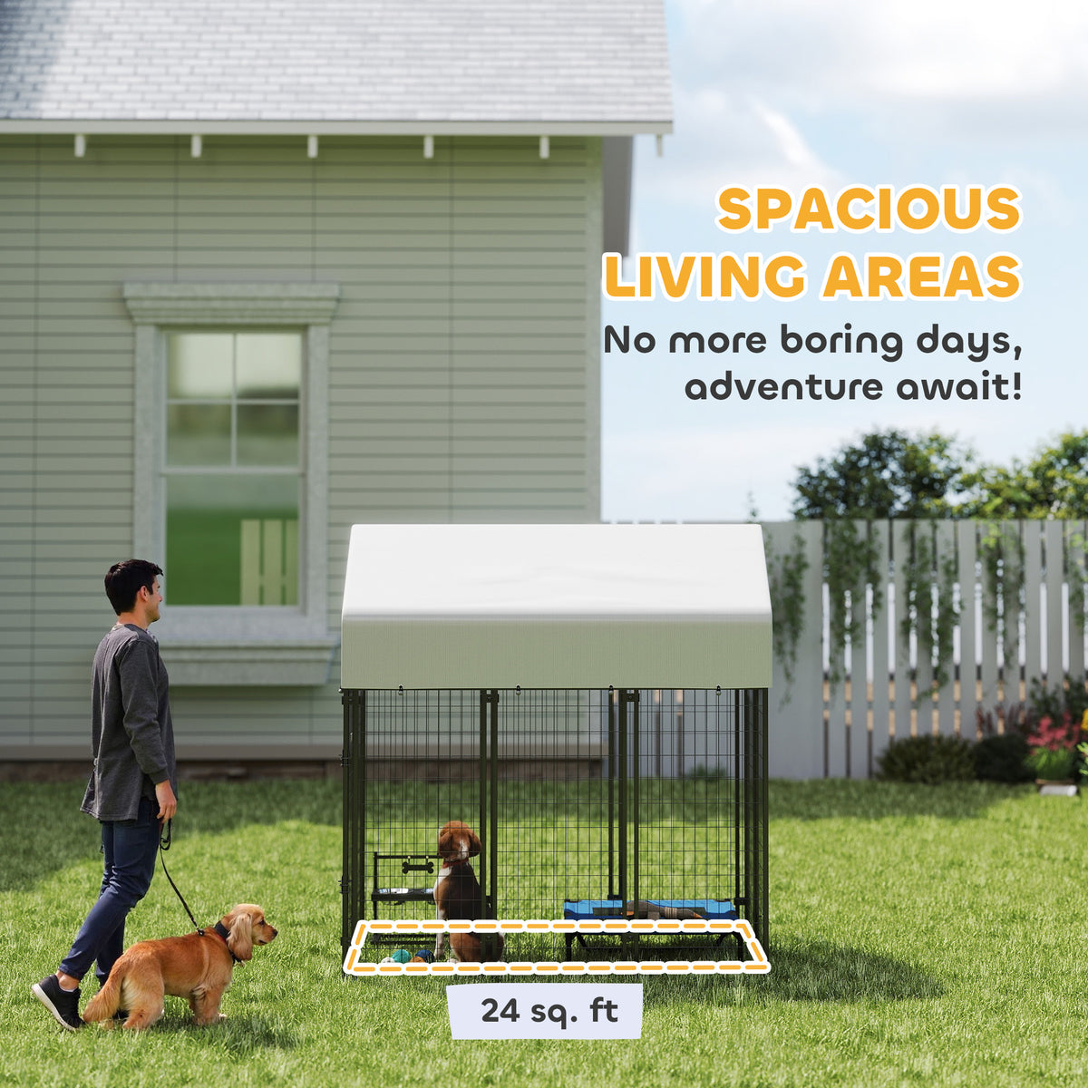 Outdoor Dog Kennel with Roof, 6 x 4 x 6 Heavy Duty Welded Wire Dog Playpen Enclosure with Escape-proof Lock