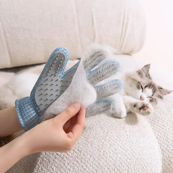 2-in-1 Pet Grooming Glove - Double-Sided Deshedding & Massage Brush For Cats Or Dogs, Removes Loose Hair From Fur & Furn