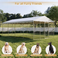 10x20 FT Large Outdoor Dog Kennel with Canopy, Heavy Duty Galvanized Steel Frame, Waterproof Cover, All-Weather Protecti