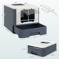 Cat Litter Box with Lid, Scoop, Front Entry, and Top Exit for Large Cats, White