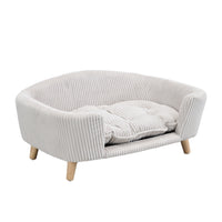 Elevated Dog Bed Frame for Small Dog, Corduroy Pet Couch Bed with Rubber Wood Legs and Supportive Foam, Beige , Easy Ass