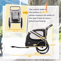 2-in-1 Pet Bike Trailer for Small Medium Dogs, Road-Visibility Dog Stroller Bicycle Carrier, Weather-Strong Bike Wagon T