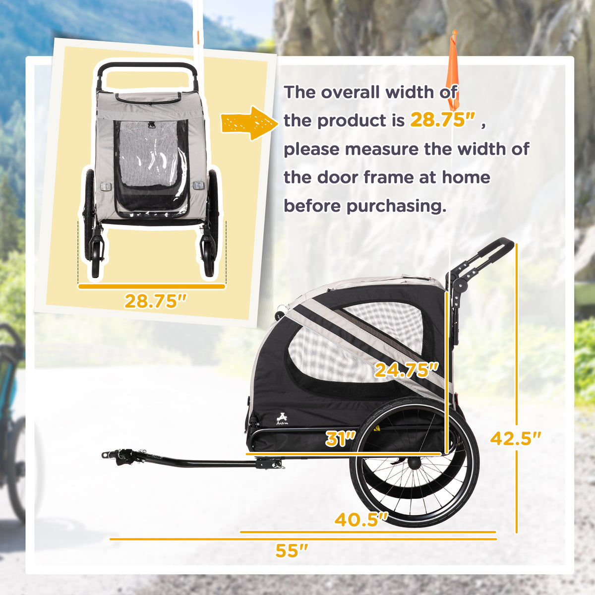 2-in-1 Pet Bike Trailer for Small Medium Dogs, Road-Visibility Dog Stroller Bicycle Carrier, Weather-Strong Bike Wagon T