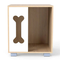 Cat Dog House Dog Bed Side Table Wooden Dog Condo with Bone-shape Window and Thick Metal Legs