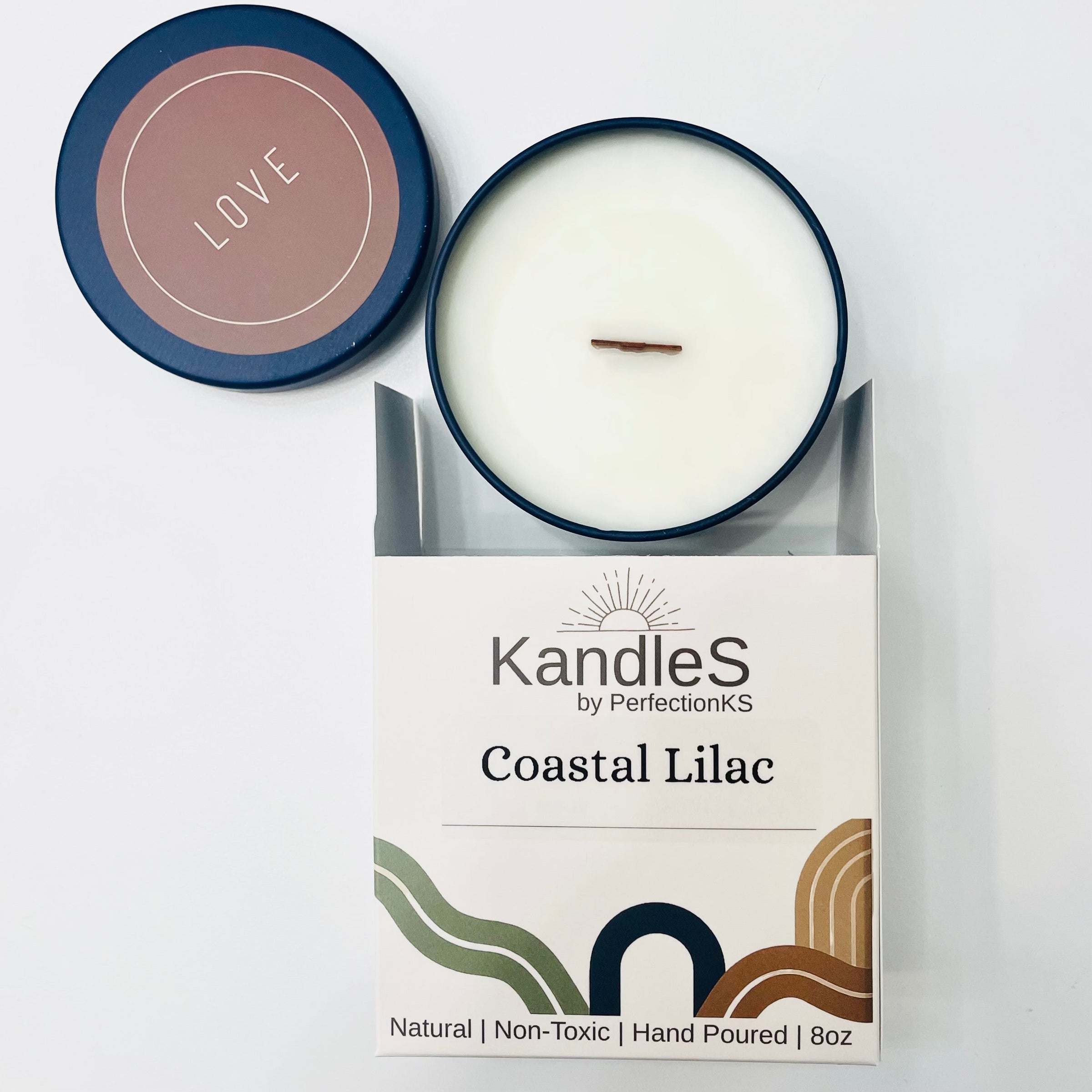 Coastal Lilac Luxury Candle | 8oz Non-Toxic Soy Candle with Wooden Wick | Clean Burn