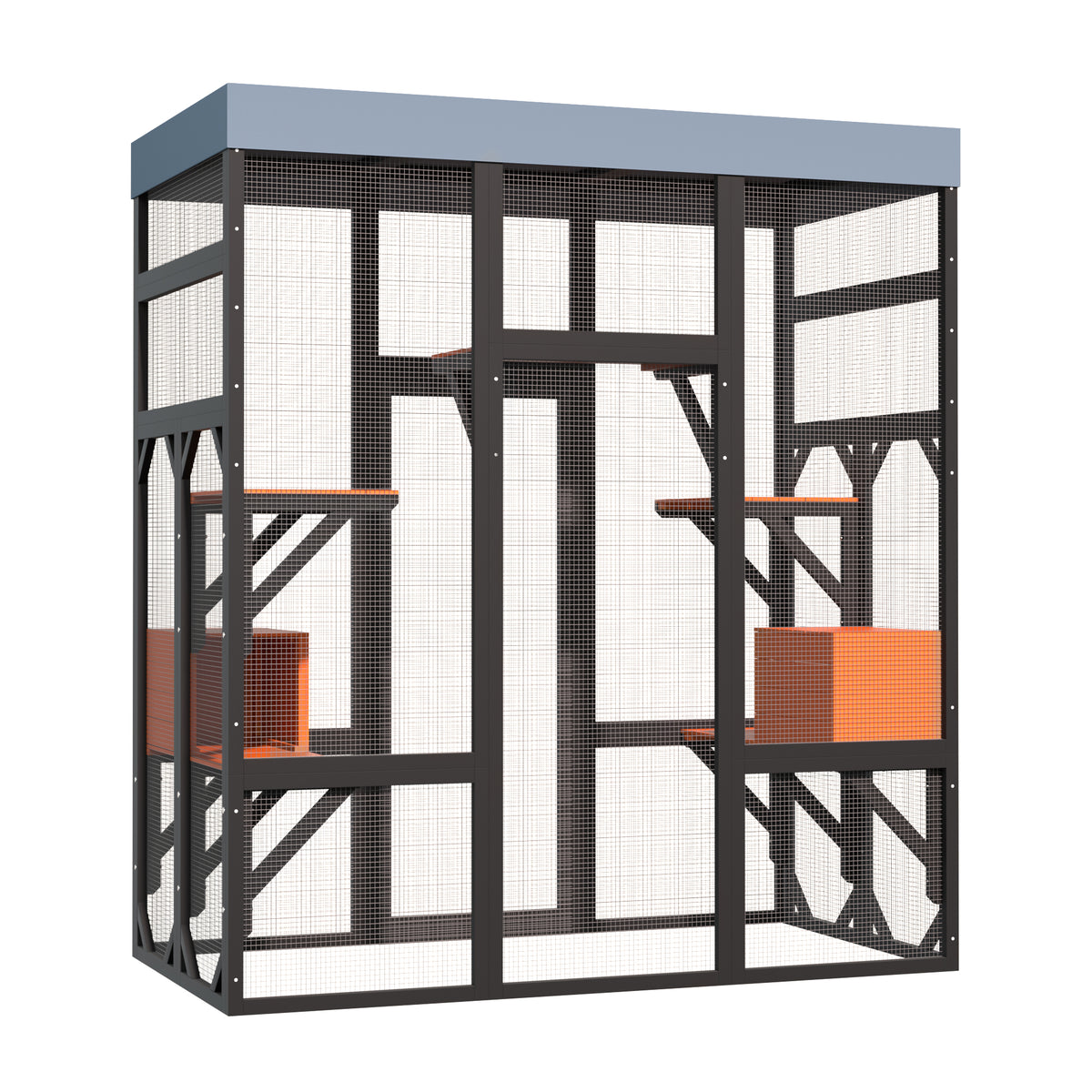 Large Outdoor Cat Enclosure Catio with 5 Platforms & 2 Napping Houses, Secure Metal Wire, Easy Assembly for Indoor & Out