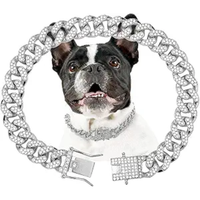 Dog Chain Collar Silver Dog Necklace Diamond Cuban Link Dog Collar 13mm Wide Metal Pet Cat Dog Chain Crystal Collar Jewe
