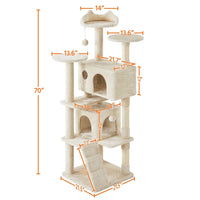 Ultimate 70" Double Condo Cat Tree with Scratching Posts - Creamy Comfort for Your Feline Friends! - BIG FRENCHIES