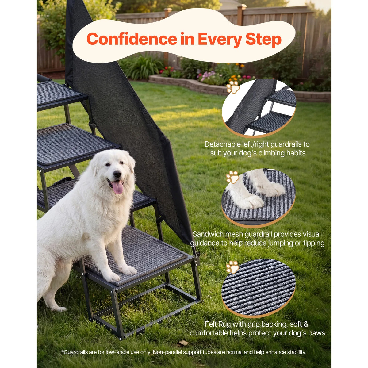 Dog Stairs For Car, 4-Step Extra-Wide Foldable Pet Ramp With Non-Slip Rug Surface, Lightweight Portable Dog Ladder For S