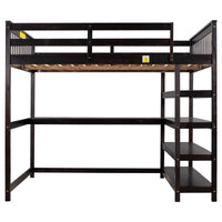 Full Size Loft Bed with Storage Shelves and Under-bed Desk  Espresso