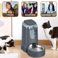 Automatic Cat Feeder & Water Dispenser Set, Steel Bowls, 1 Gallon