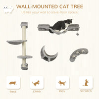 4Pcs Cat Wall Shelf with Scratching Post, Cat Wall Shelves for Relaxing, Climbing, Cat Wall With Soft Ladder, Hammock, P