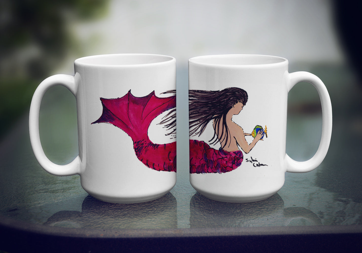 Black Haired Mermaid Coffee Mug 15 oz 8338CM15