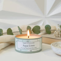 Aqua Linen Luxury Candle | 8oz Non-Toxic Soy Candle with Wooden Wick | Clean Burn