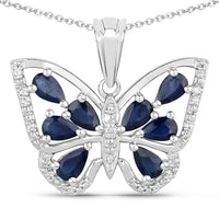 1.67 Carat Genuine Blue Sapphire and White Zircon .925 Sterling Silver Pendant