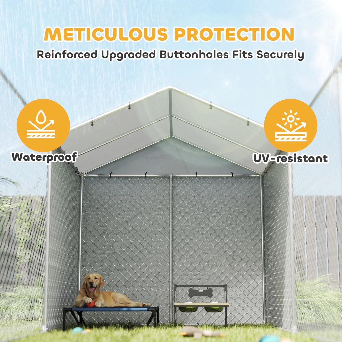 Galvanized Steel Dog Kennel Outdoor with Waterproof & UV-Resistant Cover for Large Dogs, 13.1' x 7.5' x 7.5'