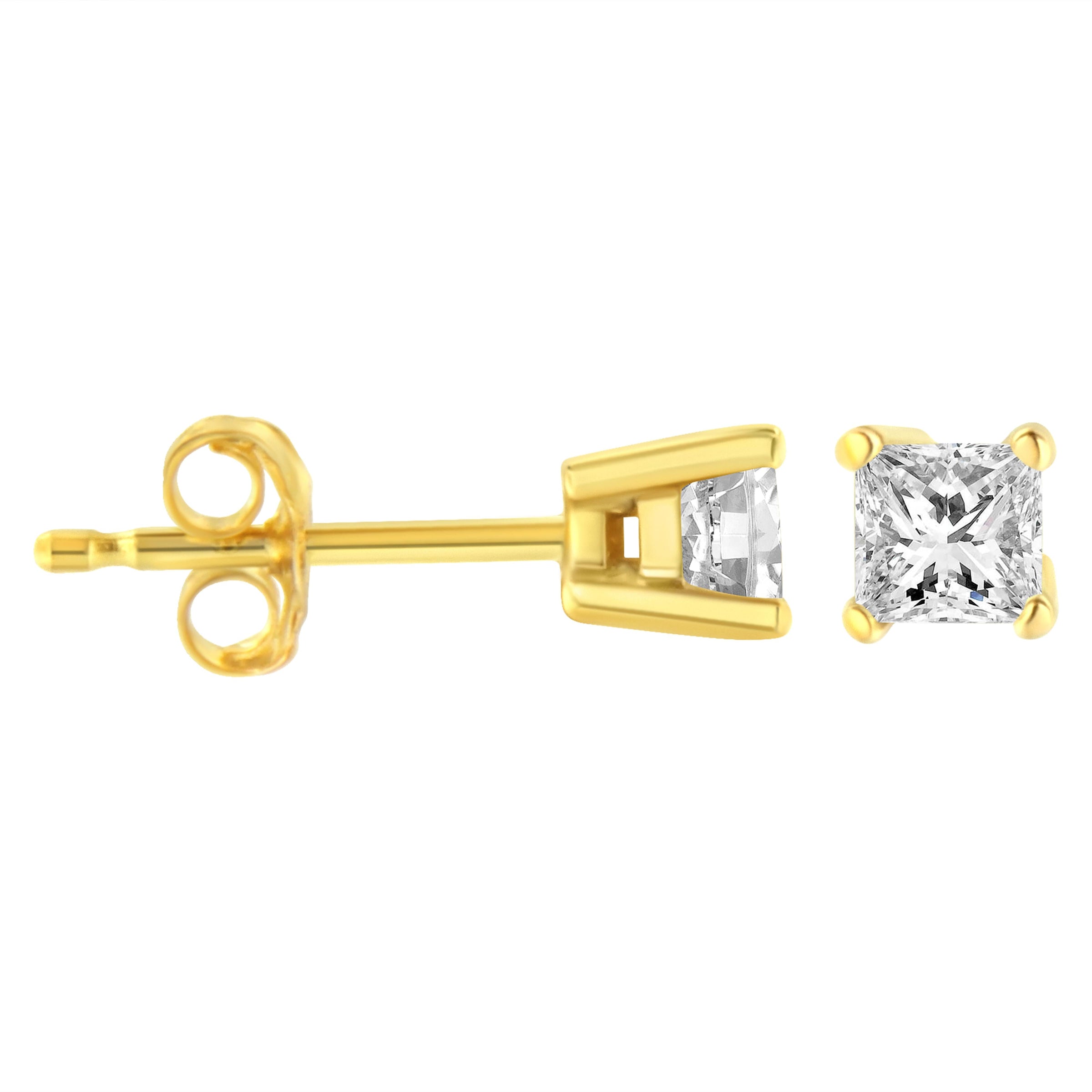 14K Yellow Gold 1/3 Cttw Princess-Cut Square Near Colorless Diamond Classic 4-Prong Solitaire Stud Earrings (J-K Color, I1-I2 Clarity)