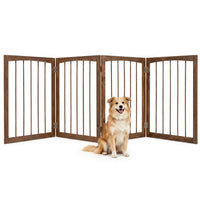 4-Panel Wooden Pet Gate 83" x 30" Freestanding Dog Fence