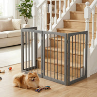 4-Panel Wooden Pet Gate 83" x 30" Freestanding Dog Fence
