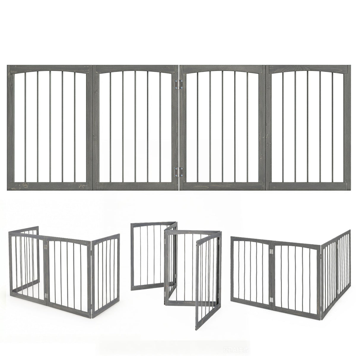 4-Panel Wooden Pet Gate 83" x 30" Freestanding Dog Fence