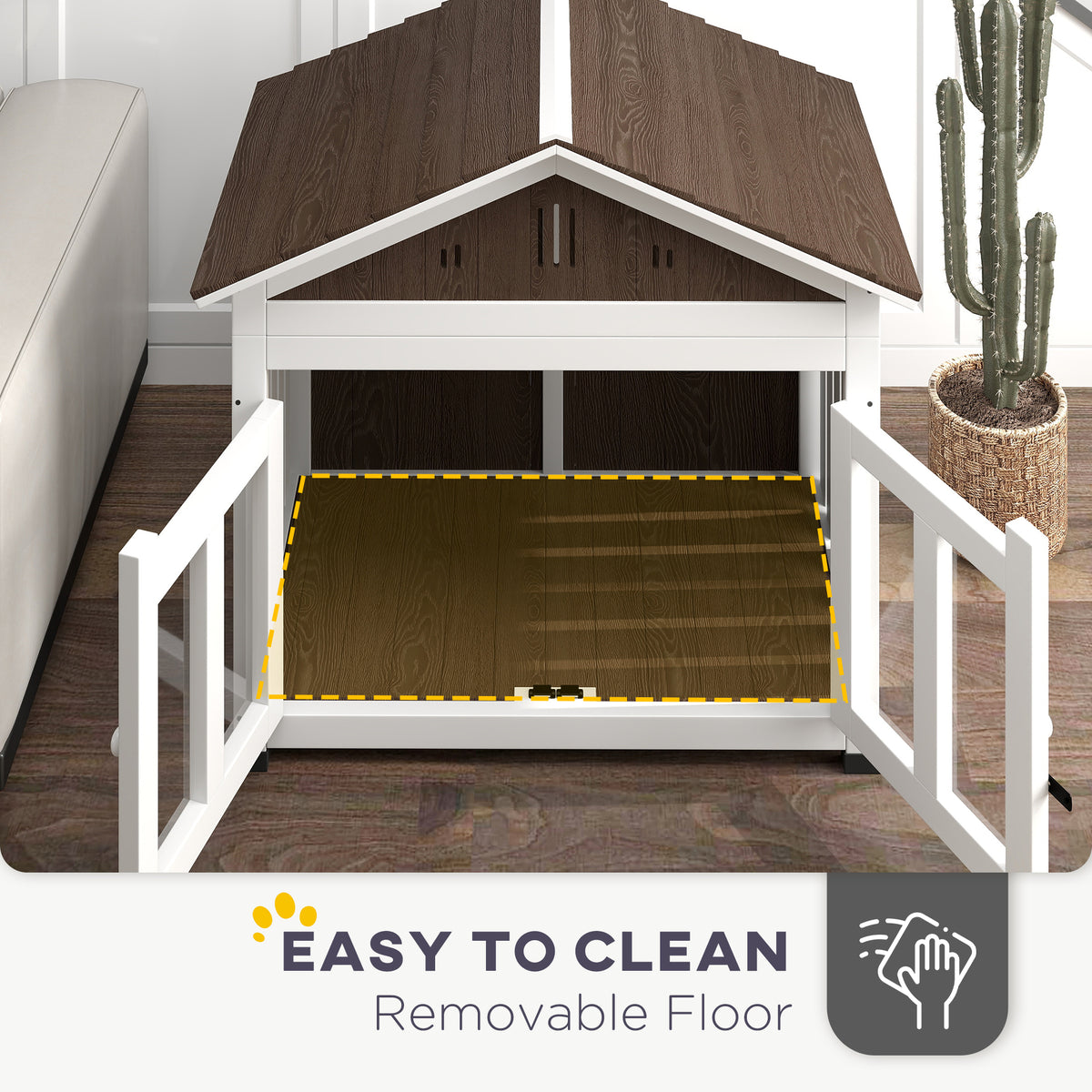 40"L Wooden Dog House Outdoor Indoor for Small, Medium, Large Dogs, with Air Vents & Elevated Removable Floor