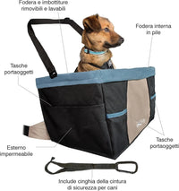 Dog Booster Seat - Keeps Dogs Secure & Comfortable - Waterproof Exterior - Removable Washable Liner - Dog Car Seat with Harness Strap - Collapsible - Rover Style - Black/Blue