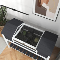 Tortoise Enclosure Tortoise House With Adjustable Lamp Holder Storage Shelf, Dual Main Houses, Openable Lid, Gray