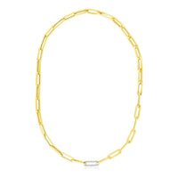 14k Yellow Gold Paperclip Chain Necklace with Diamond Link