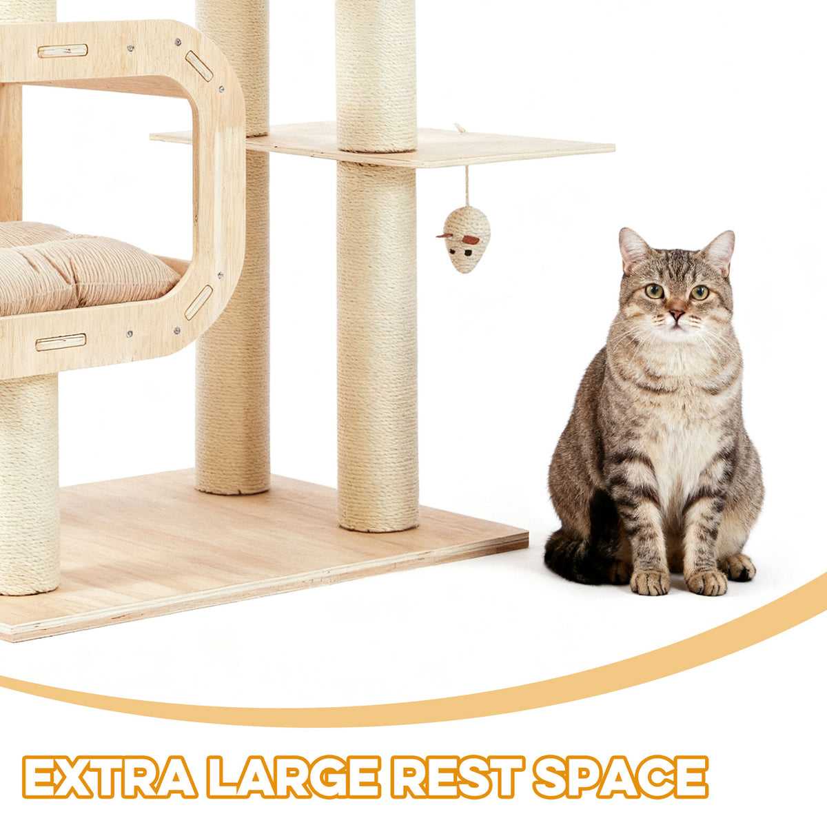 Heavy-Duty No-Drill Large Cat Tree-Solid Wood, 5-Story Multi-Column Cat Tower, 80.4in For Large Spaces & Multi-Cat House