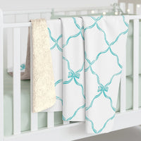 Three Bees Trellis Bow Cozy Sherpa Fleece Blanket - Aqua - BIG FRENCHIES