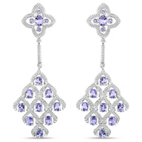 3.90 Carat Genuine Tanzanite and White Topaz .925 Sterling Silver Earrings