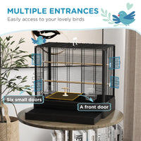 22" Bird Cage for Budgie Finches Canaries Love Birds with Wooden Stands, Slide-Out Tray, Handles, Food Containers, Black