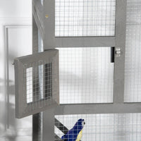 Wooden Bird Cage Outdoor Aviary House For Parrot, Parakeet, With Pull Out Tray And 2 Doors, Grey