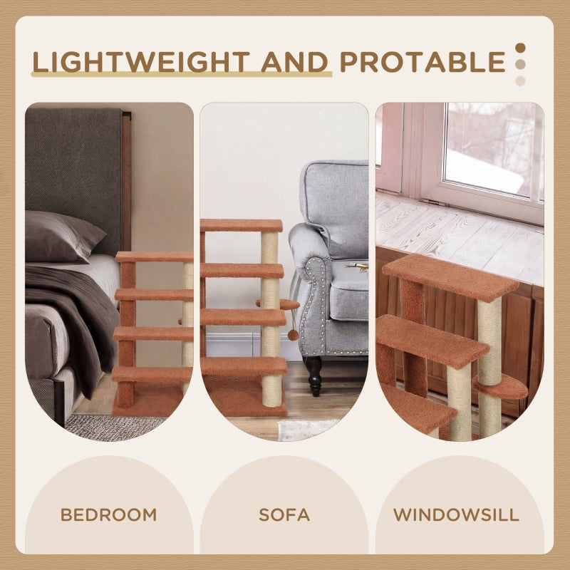 4 Levels Cat Steps with Scratching Posts for High Bed, Sofa, Brown