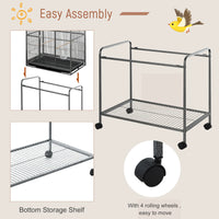 30'' Large Rolling Metal Bird Cage Bird House with Detachable Rolling Stand, Storage Shelf, Wood Perch Food Container - 