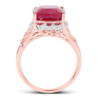 14K Rose Gold Plated 5.54 Carat Genuine Glass Filled Ruby & White Topaz .925 Sterling Silver Ring