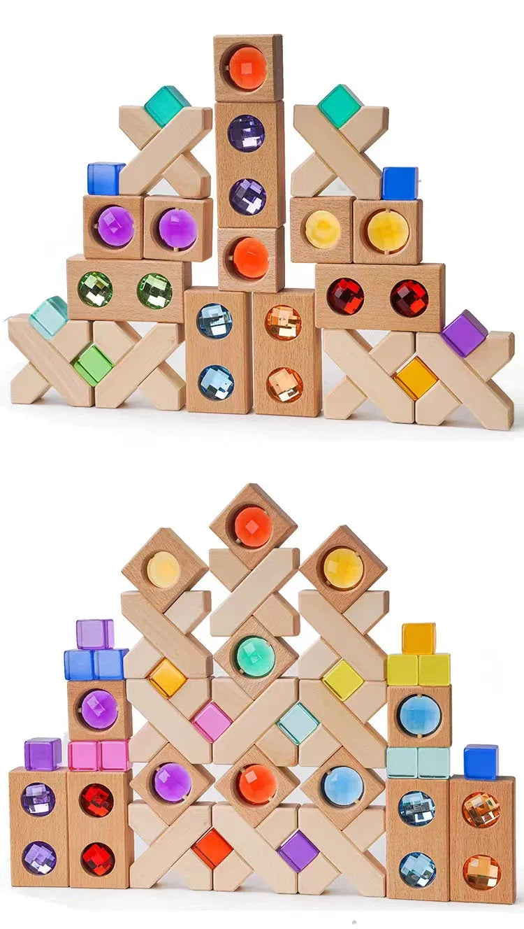 32-Piece Wooden X-Shape Building Blocks Set with Storage Tray - BIG FRENCHIES